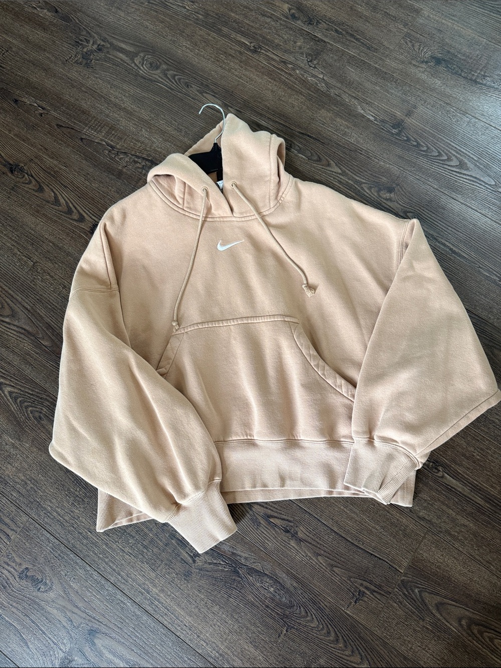 Nike Womens Phoenix Fleece Oversized Cropped Tan Hoodie Small - Picture 2 of 8
